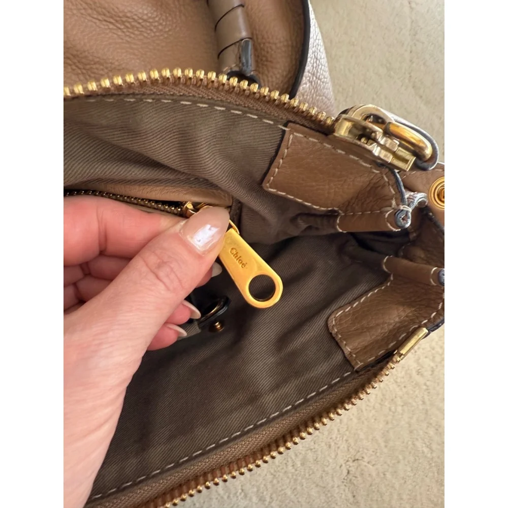 Chloe Marcie Medium Double Carry Satchel Bag in Grained Leather in Nut